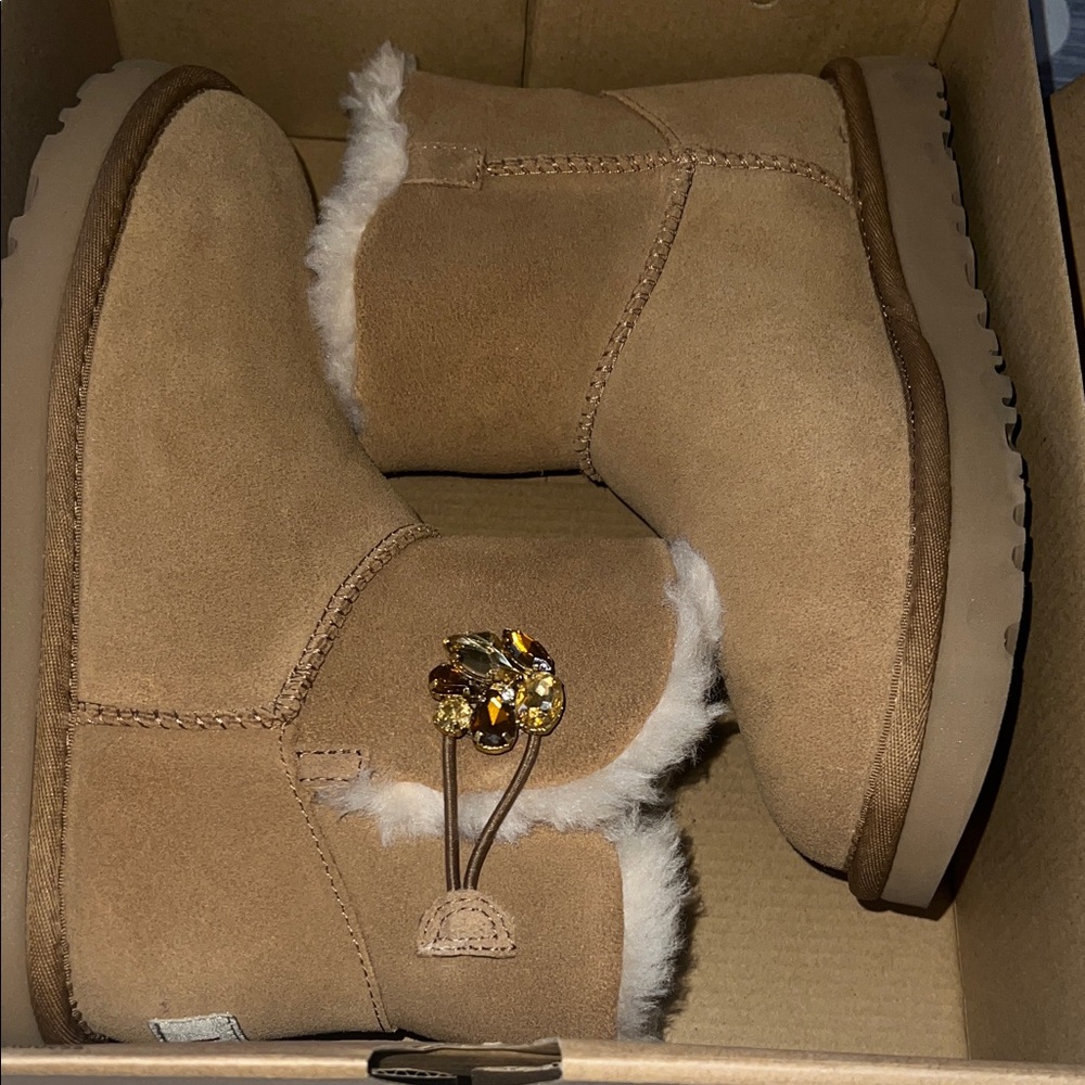 UGG Mini Bailey Button Gem Ankle Boots - Brown NWT - image 2